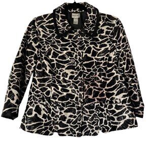 Chico's Black White Animal Print Women's Blazer Jacket, Size 0 (US S)